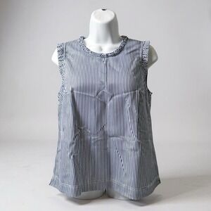 J.Crew‎ Striped Ruffle Neck Sleeveless Cotton Blouse Blue White – Size 2